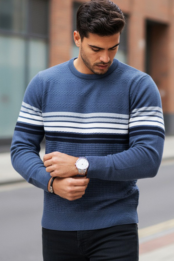 Sweter męski w paski niebieski Dstreet WX2325