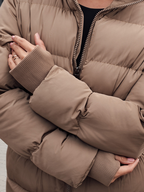 Kurtka damska zimowa długa pikowana FABWARM beżowa Dstreet TY4621