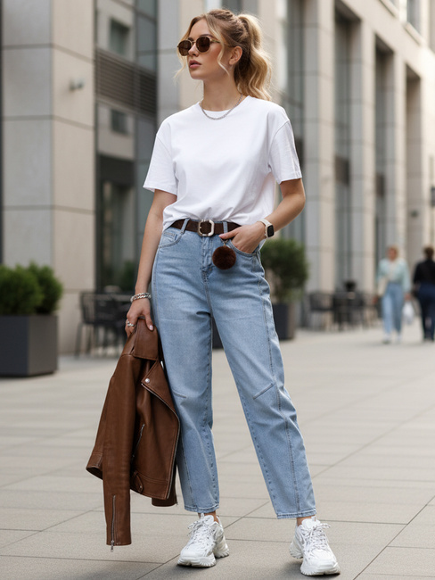 Jeansy damskie ballon fit z paskiem Dstreet UY2881