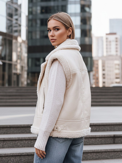 Kamizelka damska skórzana z kożuchem beżowa Dstreet TY5238z