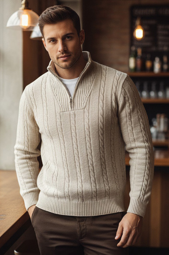 Sweter męski ze stójką beżowy Dstreet WX2327