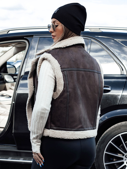 Kamizelka damska zamszowa z kożuszkiem WOOLZIP brązowa Dstreet TY4746