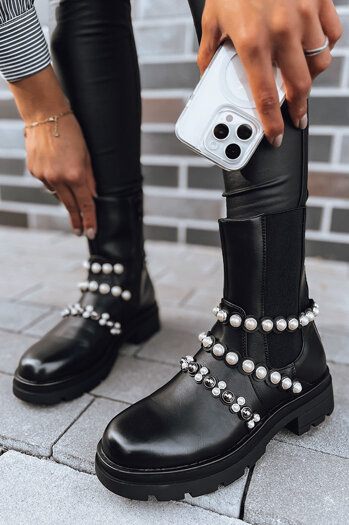 Botki damskie z perłami CALLA czarne Dstreet ZY0396