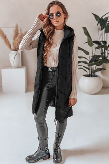 Kamizelka damska długa pikowana z kapturem czarna Dstreet TY5096