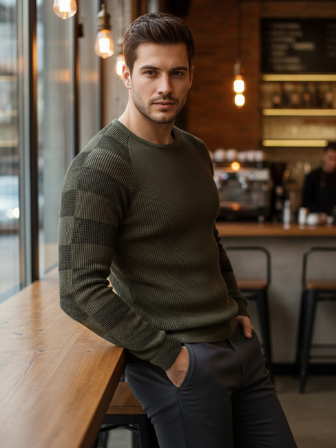 Sweter męski wkładany przez głowę khaki Dstreet WX1637