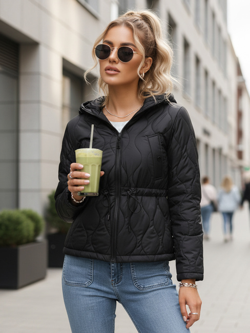 Kurtka damska pikowana z kapturem czarna Dstreet TY5534