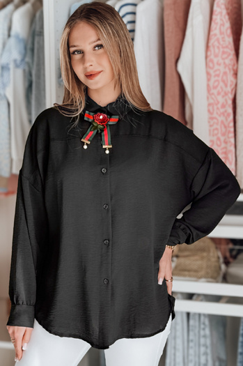 Koszula damska oversize długa z kokardą LOSANDO czarna Dstreet DY0453