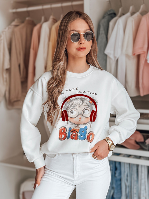 Bluza damska oversize z nadrukiem LALA VIBE biała Dstreet BY1504