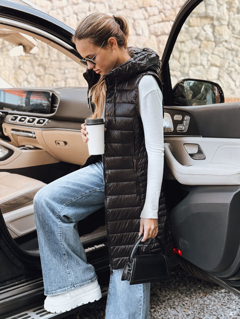 Kamizelka damska pikowana z kapturem czarna Dstreet TY5255