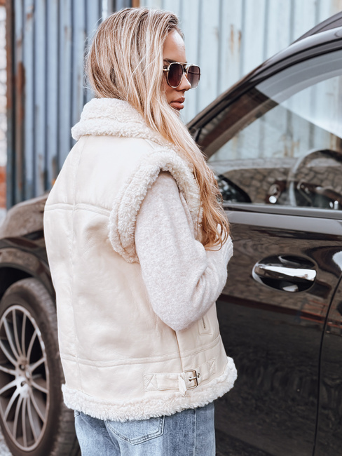 Kamizleka damska skórzana z kożuchem beżowa Dstreet TY5238