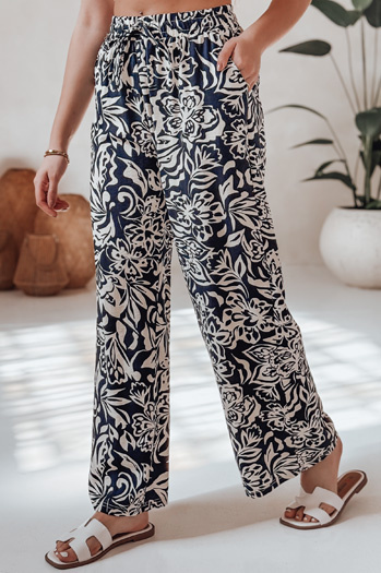 Spodnie damskie materiałowe wide leg TROPICAL SUN granatowe Dstreet UY2632