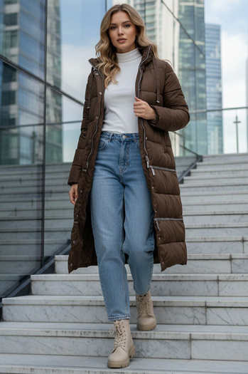 Kurtka damska zimowa długa brązowa Dstreet TY5475