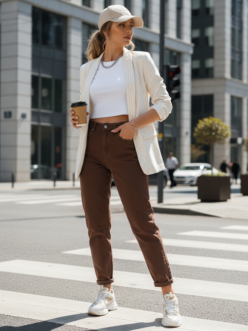 Jeansy damskie mom fit z wysokim stanem brązowe Dstreet UY2869