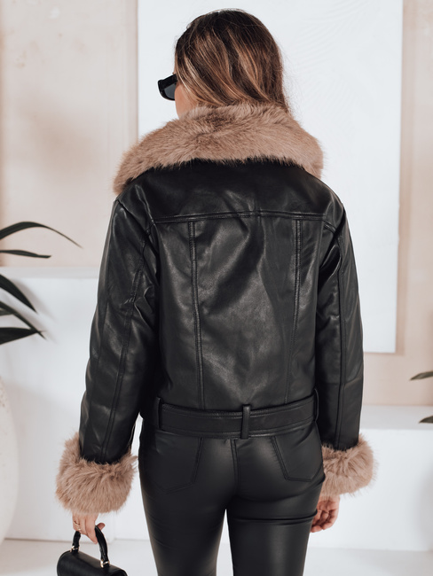 Kurtka skórzana damska z futerkiem czarna Dstreet TY5210