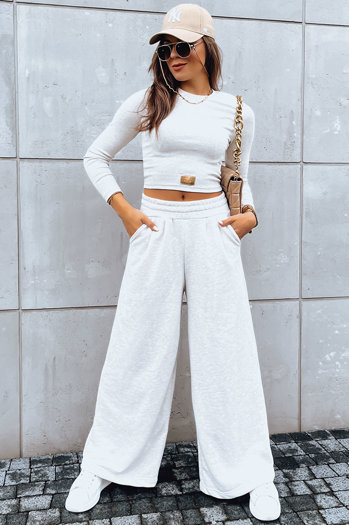 Komplet damski spodnie wide leg i crop top ASTRAL ALLURE jasnobeżowy Dstreet AY0906