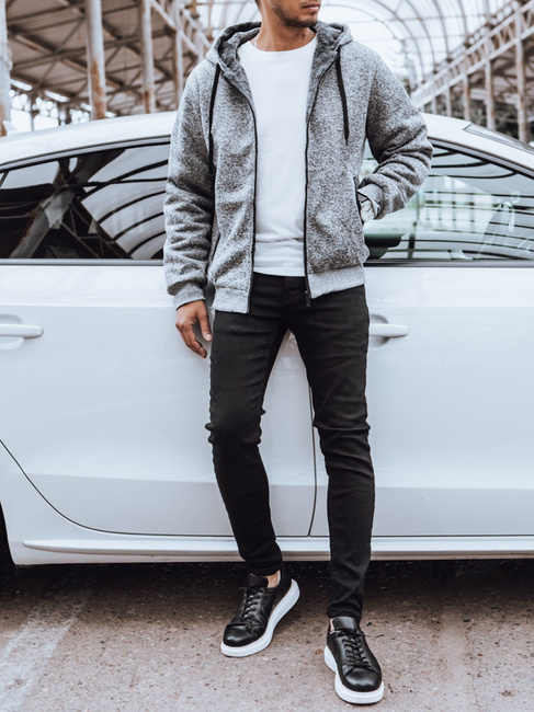 Rozpinana bluza męska ocieplana jasnoszara Dstreet BX5596