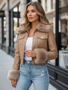 Kurtka skórzana damska z futerkiem kamelowa Dstreet TY5139