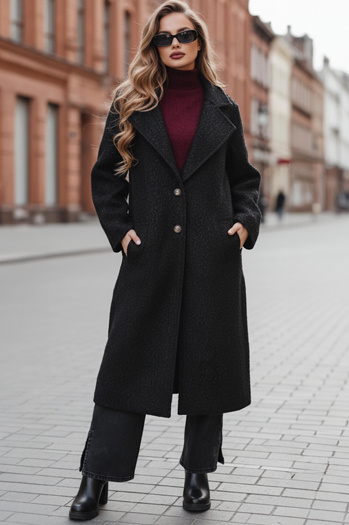 Długi płaszcz damski typu baranek czarny Dstreet NY0754z