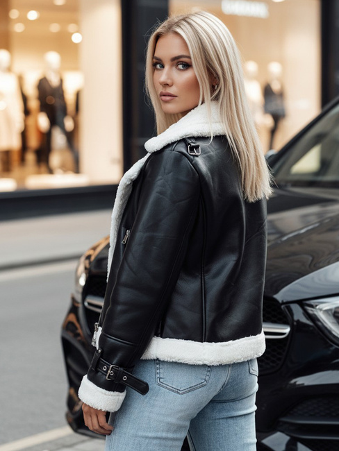 Kurtka zimowa damska skórzana BELLCIAO czarno-beżowa Dstreet TY4685z