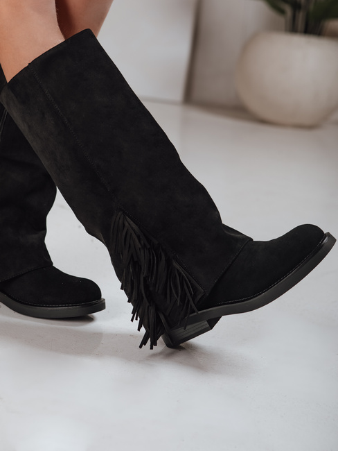 Kozaki damskie zamszowe z frędzlami czarne Dstreet ZY1268