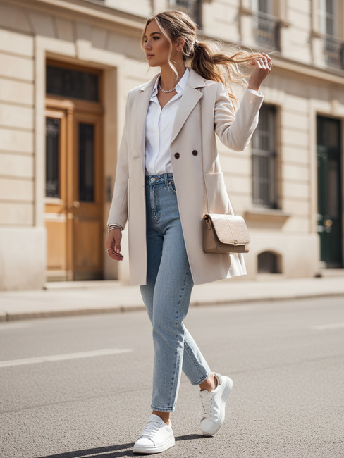 Płaszcz damski oversize LINNORE długi beżowy Dstreet NY0706