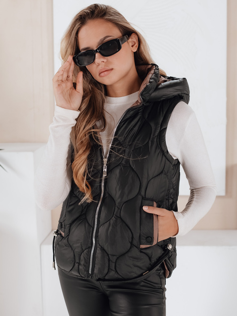 Kamizelka damska pikowana z kapturem MISSVEST czarna Dstreet TY5022