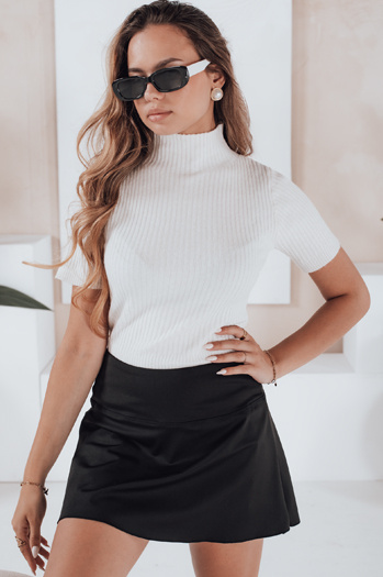 Damski sweter prążkowany z krótkim rękawem GIRLGLORY biały Dstreet MY2550