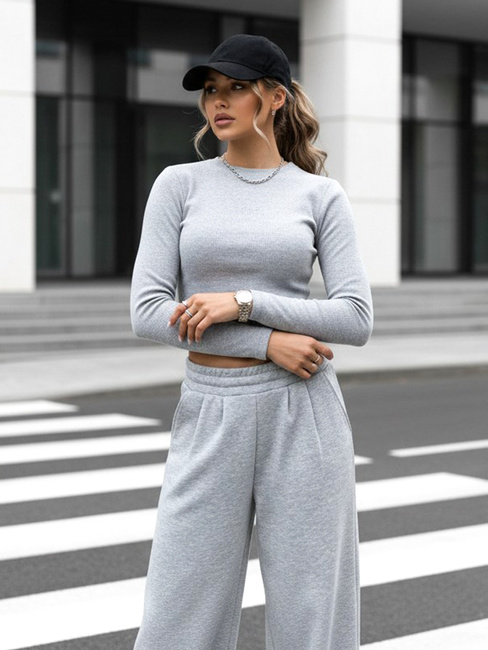 Komplet damski spodnie wide leg i crop top ASTRAL ALLURE szary Dstreet AY0904