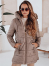 Kurtka zimowa damska pikowana z kapturem ciemnobeżowa Dstreet TY5093