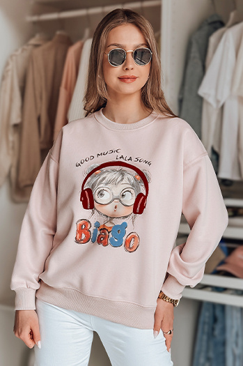 Bluza damska oversize z nadrukiem LALA VIBE różowa Dstreet BY1505