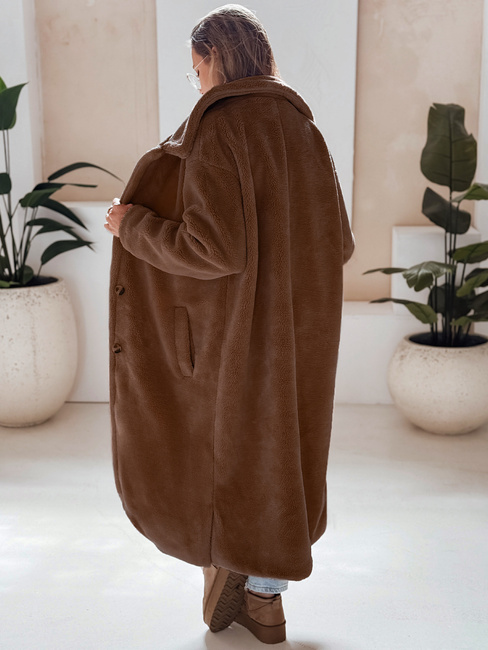 Płaszcz zimowy damski teddy futrzany długi kamelowy Dstreet NY0759