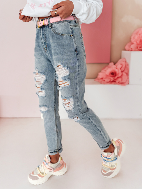 Spodnie damskie jeansowe mom fit z dziurami MOMVIBE niebieskie Dstreet UY2459