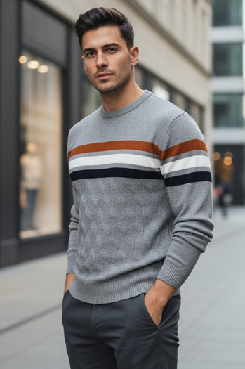 Sweter męski w paski szary Dstreet WX2335