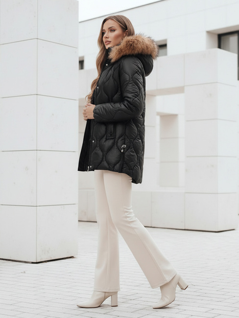 Kurtka zimowa damska LUMORE pikowana z kapturem czarna Dstreet TY5015