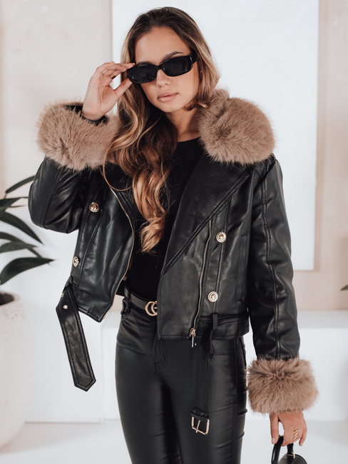 Kurtka skórzana damska z futerkiem czarna Dstreet TY5210