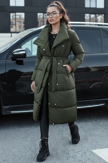 Płaszcz zimowy damski długi pikowany FAVI zielony Dstreet TY4576