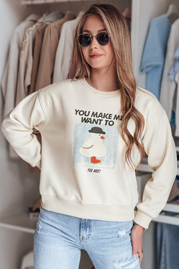 Bluza damska oversize z nadrukiem GOOSHY ecru Dstreet BY1427