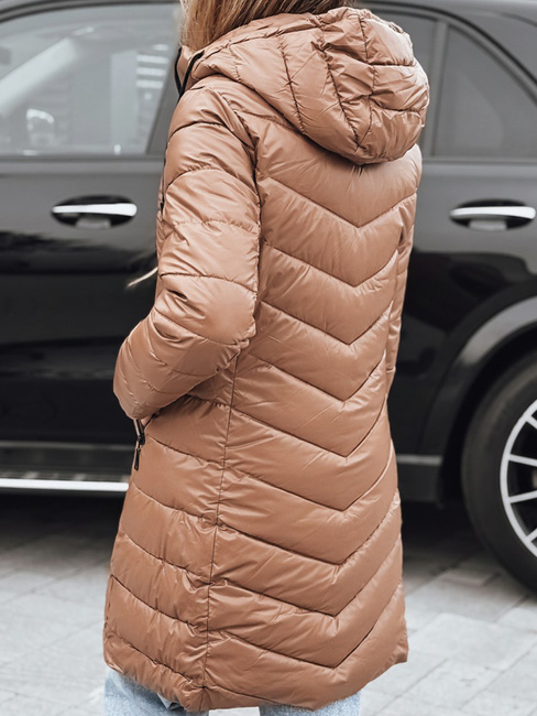 Kurtka damska zimowa długa pikowana kamelowa Dstreet TY5504