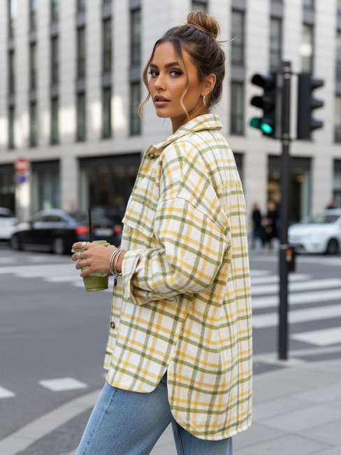 Koszula damska w kratę zielono-żółta Dstreet DY0481