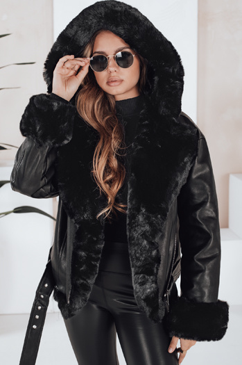 Kurtka damska ramoneska skórzana z futerkiem czarna Dstreet TY5119