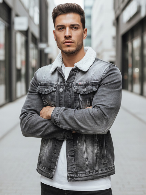 Kurtka męska jeansowa ocieplana z kożuchem czarna Dstreet TX4230z