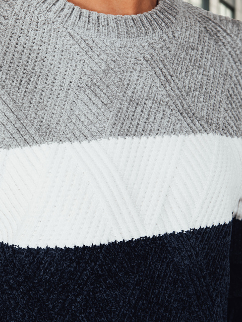Sweter męski z okrągłym dekoltem szaro-granatowy Dstreet WX2320