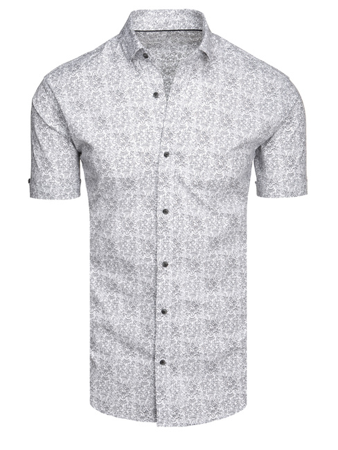 Koszula męska we wzory z krótkim rękawem jasnoszara Dstreet KX1055