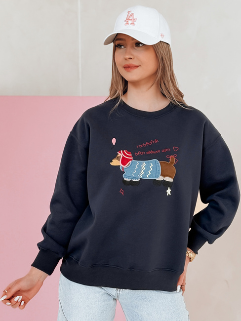Bluza damska oversize z haftem DOGSWEETY granatowa Dstreet BY1480