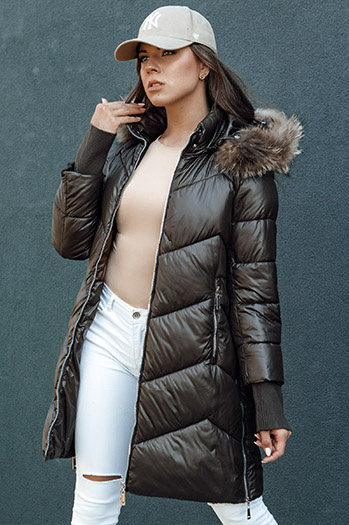 Kurtka zimowa damska pikowana futerko z kapturem LAGOON brązowa Dstreet TY4500