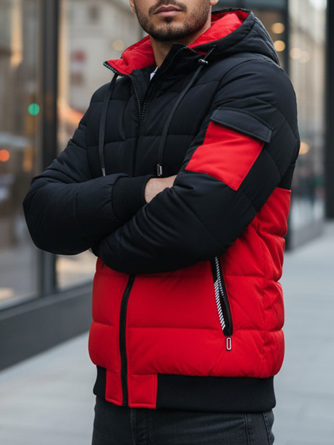 Kurtka męska zimowa z kapturem czerwono-czarna Dstreet TX5099