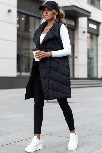 Kamizelka damska pikowana długa bez kaptura SERKIS czarna Dstreet TY4524