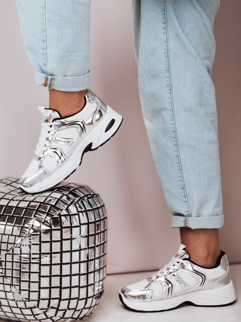 Sneakersy damskie na płaskiej podeszwie GLISSWALK srebne Dstreet ZY0616
