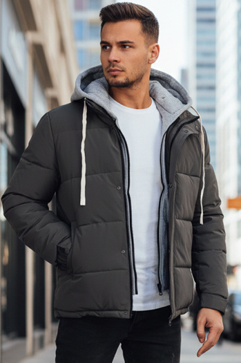 Kurtka męska zimowa pikowana z kapturem ciemnoszara Dstreet TX5103