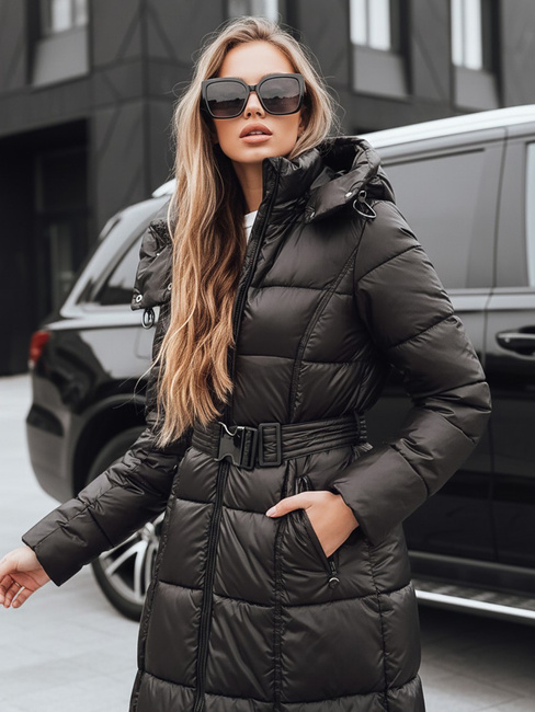 Kurtka damska zimowa pikowana z kapturem czarna Dstreet TY5489